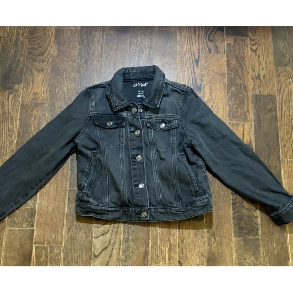 Cat and Jack Denim Jacket Girls size XL Black with Snaps 100% Recycled Cotton